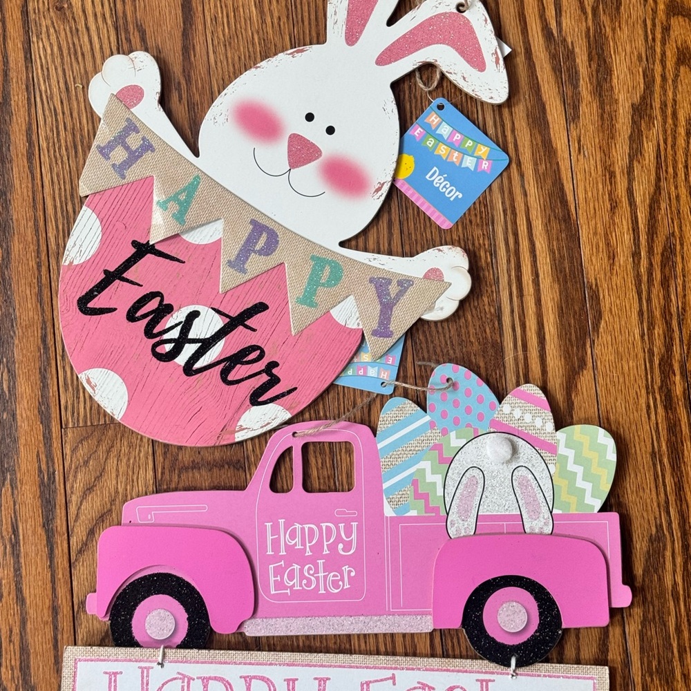 Easter Door Hanger, Easter Bunny and Truck Wall - Door Signs, Wreath Signs